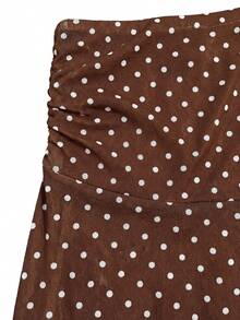 Women's Elegant Button-Up Collar Cropped Top And Elastic Waist Shorts 2 Pieces Set - Brown - View 7