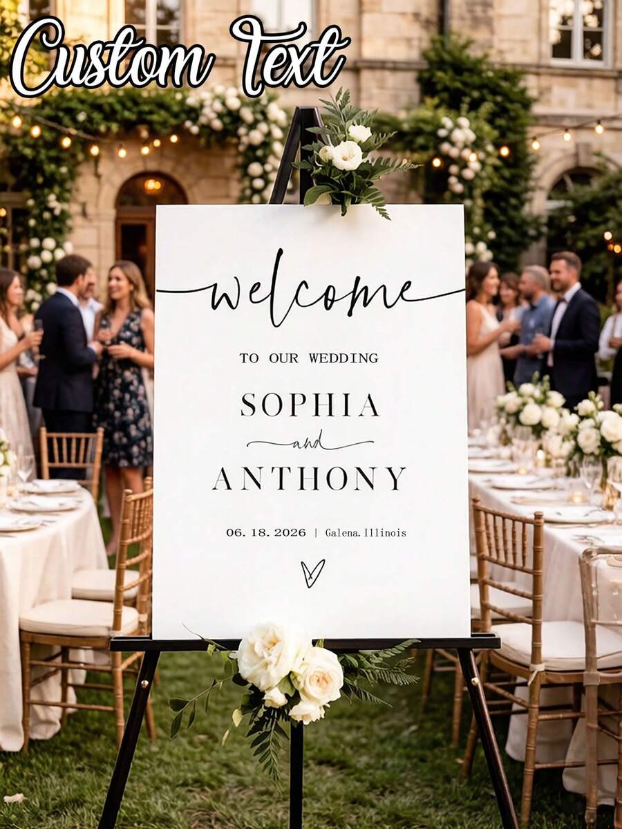 1 pieza - Póster de boda personalizado, cartel de fiesta de boda, póster de boda de estilo minimalista, incluye cartel de bienvenida a la celebración de la boda con nombres, cartel de bienvenida a la celebración de la boda con foto, tablero de bienvenida a la fiesta de boda, plantilla personalizable para cartel de bienvenida a la fiesta de boda - Multicolor - Ver 1
