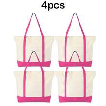 1/4/8pcs 17.7x12.6x5.9inch Large Capacity Natural Color Contrast Color Canvas Multi-Piece Set, Wedding Bachelorette Party SPA Gift Tote Bag, Travel Storage Bag, Shopping Bag, Mommy Bag, Beach Bag, Essential For Wedding Theme Party - Beige Color Blocking - L - View 16