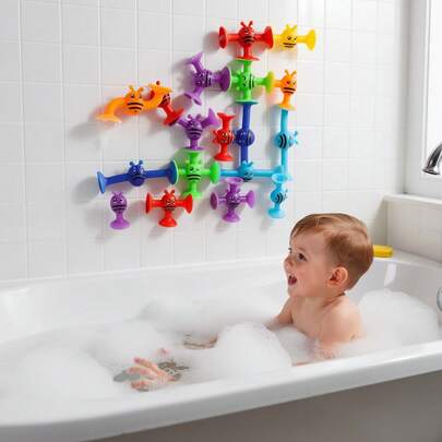 Cute Bee Silicone Sucker Toys Set, Montessori Educational Building Toys For Kids, 19/38/76Pcs Optional Sensory Stress Relief Toys For Toddlers