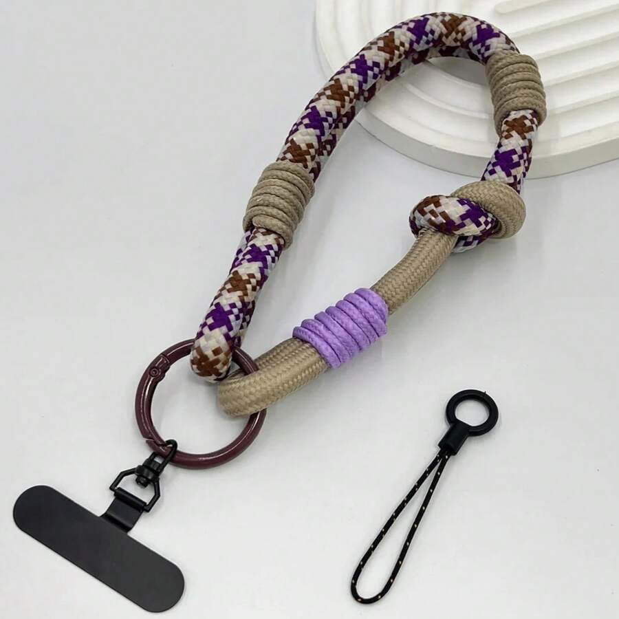 DIY 2-In-1 Mobile Phone Universal Lanyard, Wrist Short Lanyard, 360 °   Rotating Metal Hanging Piece, Multi-Functional Wristband - Hồng - Xem 1