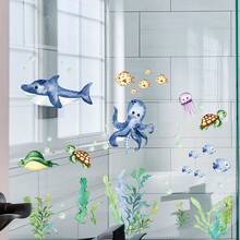 Watercolor Underwater Animal Anti-Slip Bathroom Stickers, Cute Ocean Creature Design, Fresh And Healing Pattern, Waterproof And Scratch-Resistant Material Suitable For Humid Environment, Not Easy To Fall Off. Anti-Slip Texture Increases Friction, Effectively Prevents Bathing Slips, Self-Adhesive Easy Installation, Can Be Attached To Bathtub And Tile Surfaces, Combining Decoration And Practical Functions, Ideal Choice For Children's Bathroom And Home Bathroom - A-sP-b044 - View 3