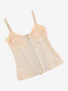 Áo corset hai lớp có gọng thép 15cm, khóa kéo vàng, dây đeo mảnh, thắt lưng khóa kim loại, đồ định hình vóc dáng, áo nịt eo, corset giúp thon gọn cơ thể. - Màu be - Xem 5