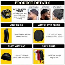 Goiple 7pcs Strong Hold 360 Wave Pomade Kit For Men, Silky Durag & Wave Brushes, Easy Wash Non-Greasy Hair Cream For Deep Layered Waves, Moisture Locking & Silky Shine, Beginner-Friendly Wave Training Set, Salon-Quality, Travel-Friendly, For All Hair Types - Black Wax 7-piece Set - View 11