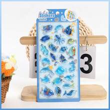 Pegatinas 3D de conejo, pez, comida, calcomanías dimensionales para niños para decorar teléfonos, computadoras - Multicolor - Ver 3
