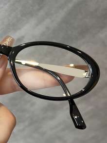 1pc Full Frame TR Frame Metal Legs Oval Small Frame Retro High-End Decorative Indoor Computer Reading Outdoor Photochromic Fashion Glasses For Summer Beach Vacation,Outdoor,Travel - Transparent to Black - View 7