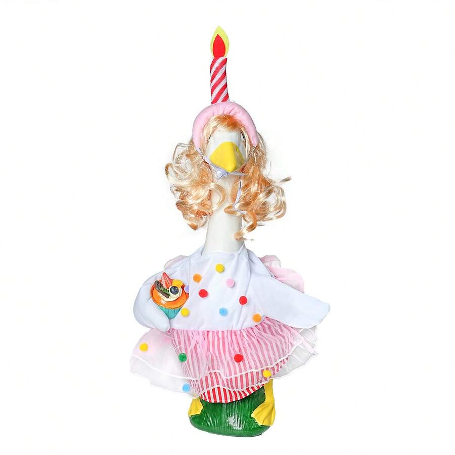 1 Set Birthday Porch Goose Outfit, Includes Long Gold Wig, Happy Birthday Hat, Scarf, Party Style Outdoor Lawn Goose Statue Decoration - A - View 1