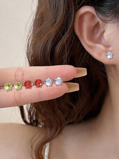  1 Đôi bông tai bạc S925 đính đá garnet tự nhiên sáng bóng, màu xanh ô liu, màu xanh topaz, thanh lịch và sang trọng, thời trang, tinh tế, lãng mạn, quà tặng cao cấp cho các bữa tiệc.