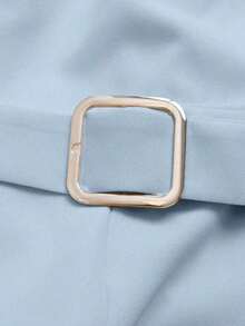 Women's Winter French Style Shawl Collar Jumpsuit, Metal Buckle Belt Slim Fit Casual Formal One-Piece Outfit - 淺藍色 - 查看 4