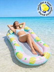 1pc Inflatable Water Lounger, Strawberry & Pineapple Design, Mesh Structure, With Pillow, PVC Material, Suitable For Water Activities, Pool, Beach, Theme Party, Inflatable Water Float, Requires Separate Air Pump Purchase - Fruit Mesh Recliner - View 16