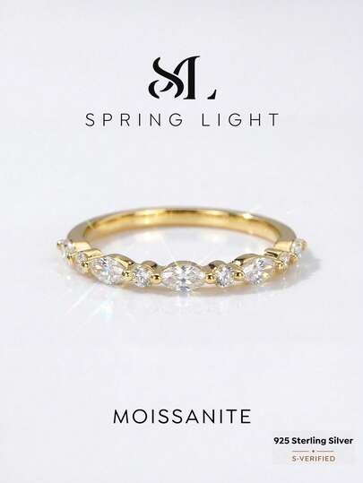 1pc Unique Shiny Horse Eye Shaped Round Moissanite 925 Sterling Silver Luxury Engagement Ring, Promise Ring, Anniversary Ring, Jewelry Gift For Women, Valentine's Day Gift