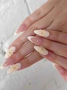 10pcs Handmade Almond-Shaped Light Pink French Manicure Nail Stickers, Featuring Delicate Hand-Painted Light Pink French Tip Design. These Elegant, Romantic, Minimalist Nail Stickers Are High-End, Sexy, Lightweight And Luxurious, Suitable For Daily Wear, Dates, Concerts And Light Business Occasions. A Perfect Gift For Women And Girls. - 白色 - 查看 6