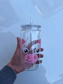 1 bình/cốc nước nhựa tái sử dụng 16oz có nắp và ống hút, họa tiết động vật dễ thương, thích hợp làm quà tặng hoặc cho các buổi họp mặt gia đình. - Nhiều màu - Xem 13
