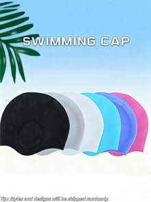 2D/3D Unisex High Elastic Silicone Waterproof Anti-Slip Ear Protection Swimming Cap With Ear Plugs & Nose Clip, Minimalist Sports Style Beach Essential (Random Delivery) - Multicolor - View 8