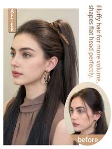 女士半扎喷泉高马尾合成假发，豹纹印花，蝴蝶结，发夹，瀑布式，高冠，直马尾，假辫子。 - 彩色 - 查看 5