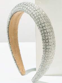 1 pieza Diadema ancha elegante con patrón geométrico de unicolor y brillantes, accesorio de cabello para uso diario, festivales y fiestas - Blanco - Ver 1