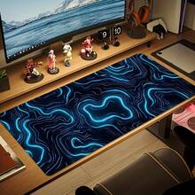 Large Abstract Topographic Line Art Mouse Pad - Vibrant Blue & Black Neon-Glow Geometric Design, Non-Slip Smooth-Surface Gaming & Office Desk Mat, Durable Rectangular Computer Mouse Pad For Esports, Travel, And Work - Modern Desktop Accessory, Gaming Gear, High-Quality Mat, For Tech Enthusiasts - Mouse Pad - View 12