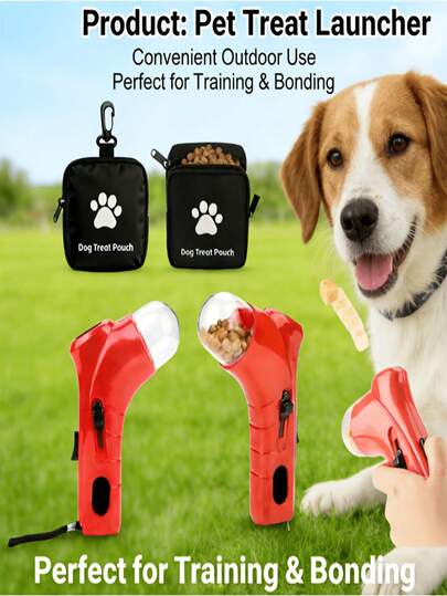 Two Pieces Interactive Cat And Dog Treat Launching Toy, With Portable Treat Bag And Hook - Handheld Feeder, Suitable For Training And Travel, Suitable For All Dog/Cat Breeds, Can Be Used As A Christmas Gift Or Playtime Tool, Using A Hook System To Hang Rewards