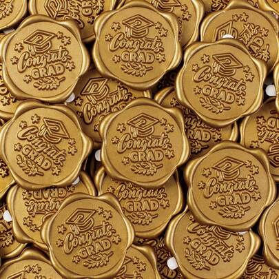 20/30/50/100pcs Graduation Ceremony Wax Seal Stickers, Suitable For Invitation Envelope Sealing, Gold Self-Adhesive Wax Seal Stickers With Graduation Cap Pattern, Applicable For Graduation Announcement, Party Gifts, Graduation Congratulations, Gift Packaging, Decoration
