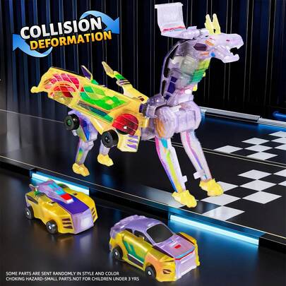 2pcs Magnetic Dinosaur Transformation Car Toys, Collision Activated Dinosaur & Car Transformation, Interesting Collision Switch Toy, Gift For 3-10 Years Old Boys And Girls, Birthday Party Favor