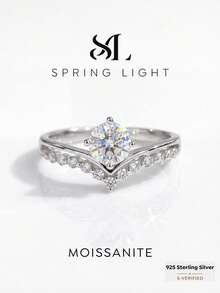 1枚精美0.5克拉莫桑石四爪V形925纯银结婚订婚戒指，适合作为订婚戒指、女友周年纪念礼物或新娘首饰。 - 銀色 - 查看 1