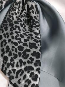 2 piezas Bufanda larga de satén de estampado sólido y de leopardo, estilo bohemio casual retro de palacio, fiesta linda, calle, poliéster, accesorios de viaje para todas las estaciones, sujetadores de coleta, bandas elásticas para el cabello, bandas de goma para el cabello, scrunchies, cuerda para el cabello - Gris - Ver 3