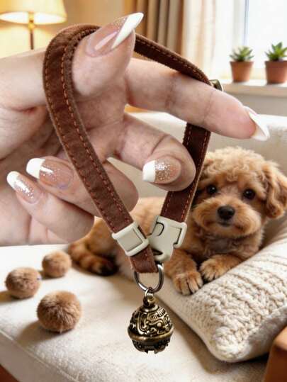 طوق + جرس، طوق قطن ناعم للحيوانات الأليفة، لطيف وراحة. قطر الطوق قابل للتعديل، مع قلادة جرس من البرونز، مناسب للقطط والكلاب صغيرة ومتوسطة الحجم.