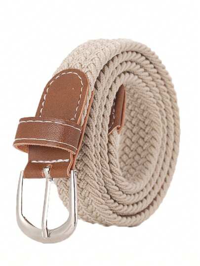 1pc Men's Woven Elastic Waist Belt, Multiple Colors, Stretchable No-Buckle Design, Fashionable Casual Wear, Suitable For Golf And Daily Outfit