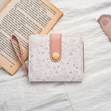 Minimalist Cute Cat Design Women's Snap Closure Coin Pouch, Multifunctional Short Wallet Card Holder With Handle - Multicolor - View 11