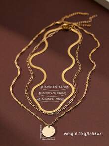 Dây chuyền mặt dây nhiều lớp bằng thép không gỉ mạ vàng, kiểu lưỡi dao dẹt, kèm mặt dây hình kẹp giấy vuông mạ vàng, thích hợp cho phụ nữ đeo khi đi nghỉ mát và dự tiệc. - Vàng - Xem 2