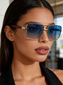 Gafas de moda de doble cañón, con patrón de veta de madera impreso por dentro y por fuera, adecuadas para el uso diario, el transporte, los viajes y las vacaciones en la playa - Multicolor - Ver 7