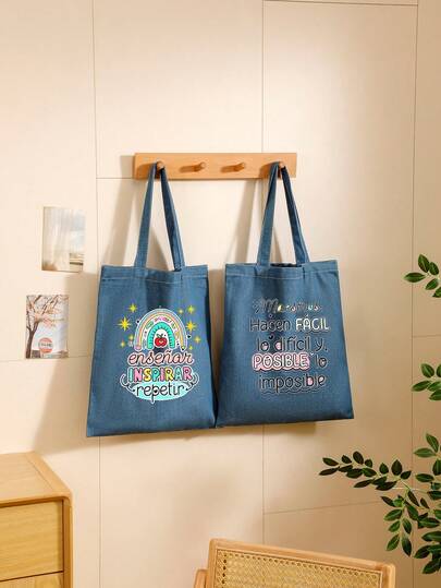 1 Chiếc Túi Đeo Vai In Hình "Nếu Không Có Những Giáo Viên Như Bạn, Cuộc Sống Sẽ Chẳng Có Gì" Túi Mua Sắm Túi Tote Vải Denim Túi Du Lịch Màu Xanh Dương Món Quà Tốt Nhất Cho Giáo Viên