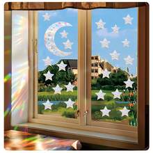 SHAWULA 24pcs Moon & Star Window Stickers, Colorful Prismatic Vinyl Window Decals For Anti-Collision, No Adhesive - Multicolor - View 3
