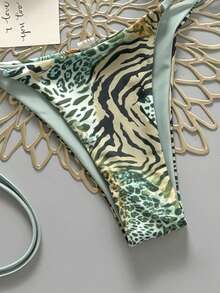 2025 Sexy Leopard Print Bikini Two Pieces Set, Retro Style For Women Vacation Beach Summer - Mint Blue - View 4