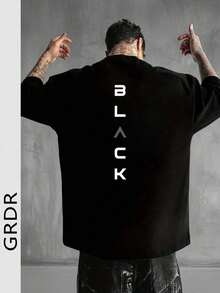 GRDR Kaos Pria Kasual Hitam dengan Motif Huruf, Leher Bulat, Lengan Pendek, Nyaman & Modis - Hitam - View 2