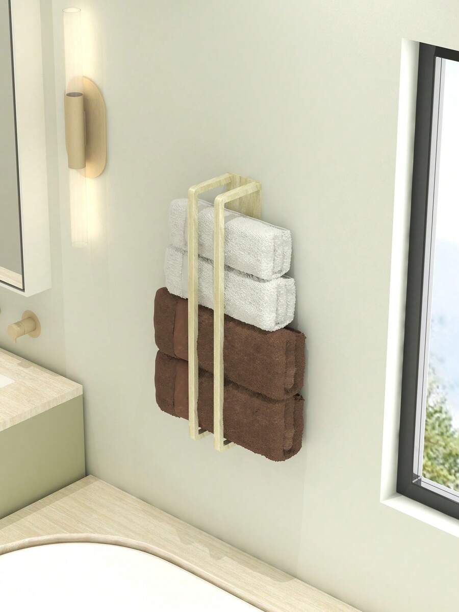 1pc Wall-Mounted Towel Rack, Space-Saving, Modern Design, Metal Material, Suitable For Bathroom In Modern Homes - Multicolor - View 1