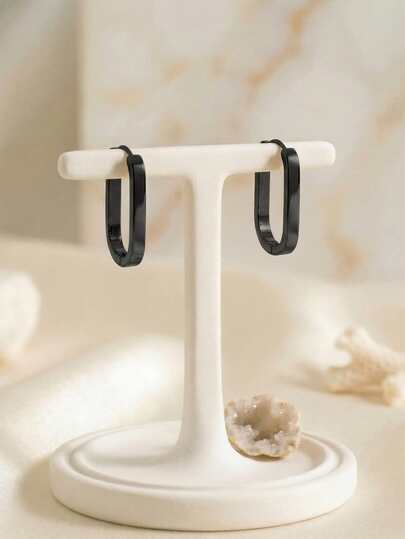 女士几何椭圆耳环一对，时尚简约圈形耳环，光滑金色金属质感，简约设计，不锈钢材质，防水防褪色，适合海滩度假泳装配饰、海滩度假村、吸睛服饰配饰、婚纱配饰——多功能饰品，可用于游泳、沐浴、运动，适合日常佩戴、派对、情人节、生日、母亲节礼物和度假惊喜。