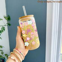 1/2/4pcs Exquisite Wildflower Daisy Pink Macaron Tulip UV DTF Cup Decals, Suitable For 16oz Glass Jar Cups, Floral UV DTF Stickers, Coffee Cup Bottle Tumbler Mug Bookmark Laptop Decoration, UV DTF Decal Water Bottle Stickers, Holiday Gift For Girls Friends Teachers - Multicolor - View 5