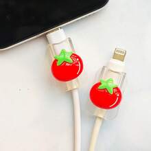 2pcs Tomato Phone Charging Cable Protector, Data Cable Protective Cover, Battery-Free Tomato Lover Exclusive Cable Protector. Suitable As Gifts For Birthday, Wedding, Valentine's Day, Graduation, Back To School, Father's Day, Christmas, And Halloween - Multicolor - View 6