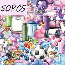 SCXXBSW 50 pièces Autocollants de la série thème Fitness, convient pour la décoration DIY de cahiers, journaux, casques, autocollants PET imperméables - Multicolore - Voir 1