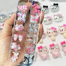12Grids Sanrio Hello Kitty Charms For Jewelry Making, Cute Sparkle Pink Bow Jewelry Making Supplies,3D Kawaii Cat Bowknot Jewelry DIY Decoration - Charms - View 3