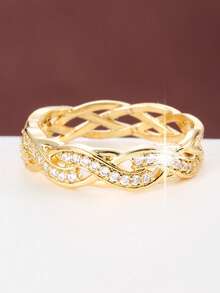 1pc Soft Line Swirling Floral Design Cubic Zirconia Inlaid Women's Ring - Multicolor - View 15