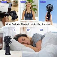1pc Ultra-Portable Mini Handheld Electric Fan, USB Rechargeable Portable Fan, 5 Wind Speeds, Digital Display, Neck Strap, Foldable Desk Fan With Stand, Suitable For Summer Office, Beach, Dorm, Outdoor, Travel, Camping, School, Room Decor 800mAh - Multicolor - View 11