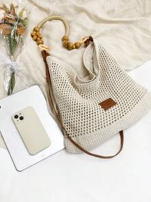 2026 New Woven Beach Bag, Large Capacity Casual Straw Shoulder Bag, Versatile For Vacation - Beige - View 8