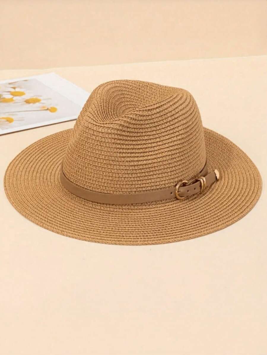1 chiếc mũ rộng vành chống nắng cho nữ, mũ rơm thời trang, mũ đi biển. - A - Xem 1