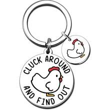 Funny Chicken Keychain, "Cluck Around And Find Out" Stainless Steel Keyring, Cute Cartoon Animal Pendant, Chicken Lover Creative Gift, Unisex Bag/Car Key Accessory - Multicolor - View 1