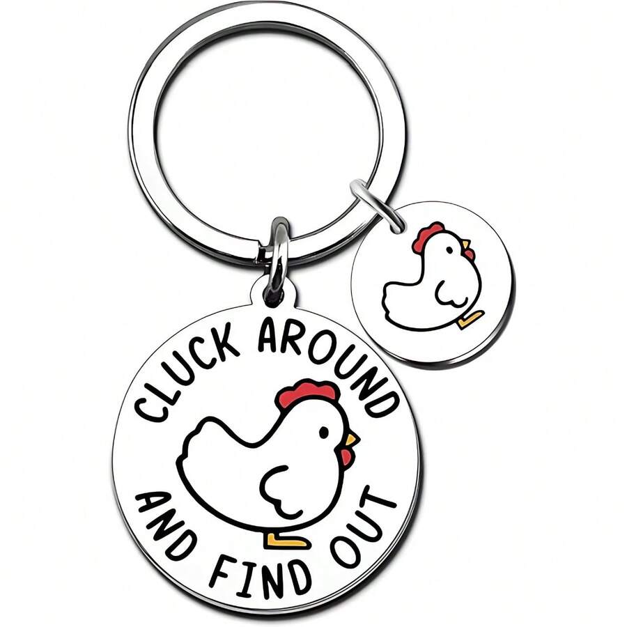 Funny Chicken Keychain, "Cluck Around And Find Out" Stainless Steel Keyring, Cute Cartoon Animal Pendant, Chicken Lover Creative Gift, Unisex Bag/Car Key Accessory - Multicolor - View 1
