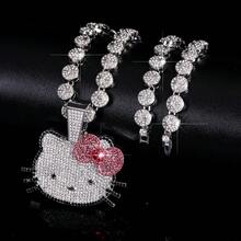 SANRIO 1件卡通闪亮镶钻嘻哈酷炫立体吊坠项链首饰，可爱猫咪时尚链项链礼物 - 彩色 - 查看 3