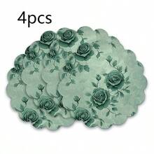 Vintage Green Floral Round Placemats, Elegant & Premium, Available In Multiple Specifications, Size 14.17in (36cm) In Diameter. 100% Polyester, Machine Washable, Hand Washable And Dry Cleanable, Non-Slip & Heat-Resistant, Ideal For Daily Dining, Home Decor, Infusing Vintage Natural Atmosphere Into Your Table, A Top Choice To Elevate Your Home Style. - Multicolor - View 18