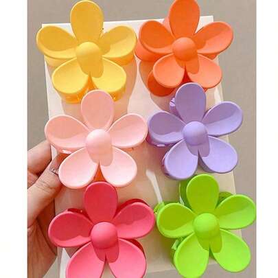 6pcs Matte Colorful Floral Hair Clips, Suitable For Thick Hair, Multi-Color Matching, Bright Color Design Hair Clips, Hair Accessories For Women, Autumn/Winter Holiday Outfit Accessories